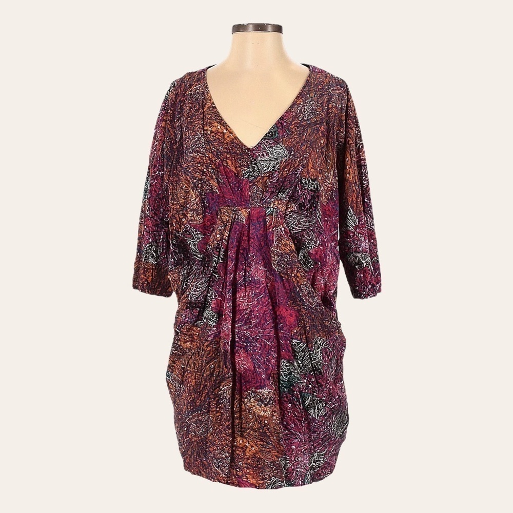 Anthropologie Edme & Esyllte Chromatique Draped Dolman Mini Dress XS Boho Floral